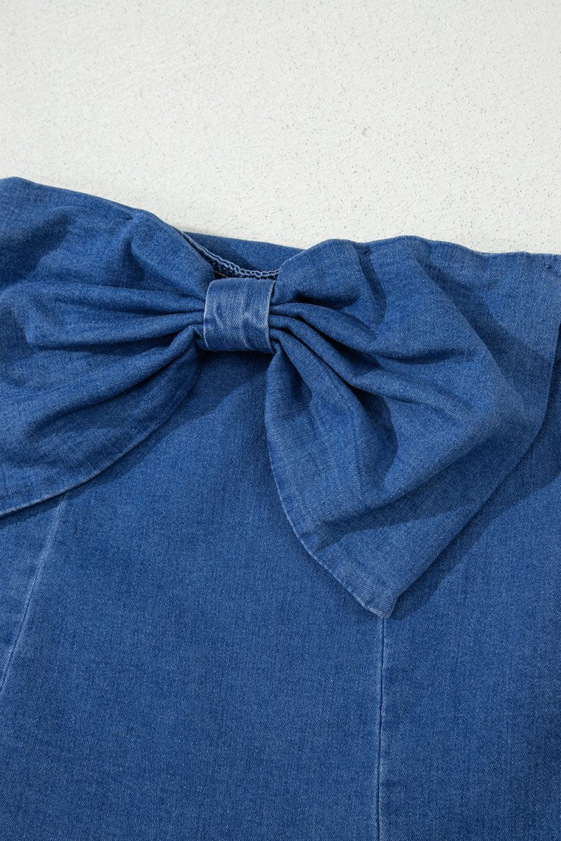 Sail Blue Vintage Bow Front Smocked Back Denim Tube Top - Love Salve